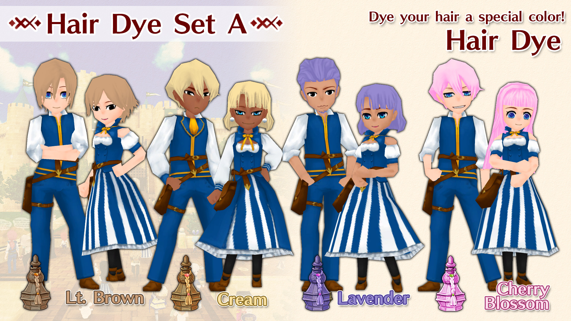 Hair Dye Set A ( Lt. Brown, Lavender, Cream, Cherry Blossom )