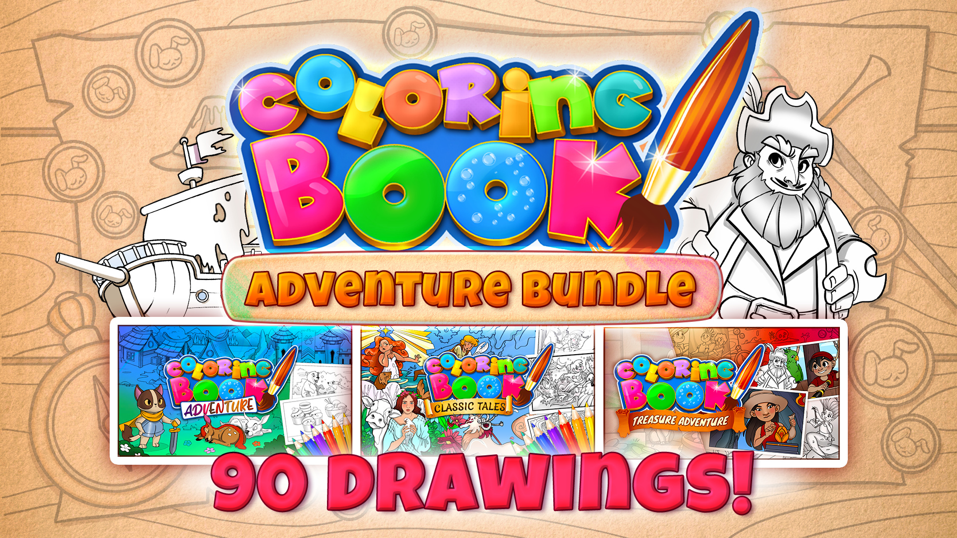 Coloring Book: Adventure Bundle - 90 drawings (🇨🇦 5.42€)