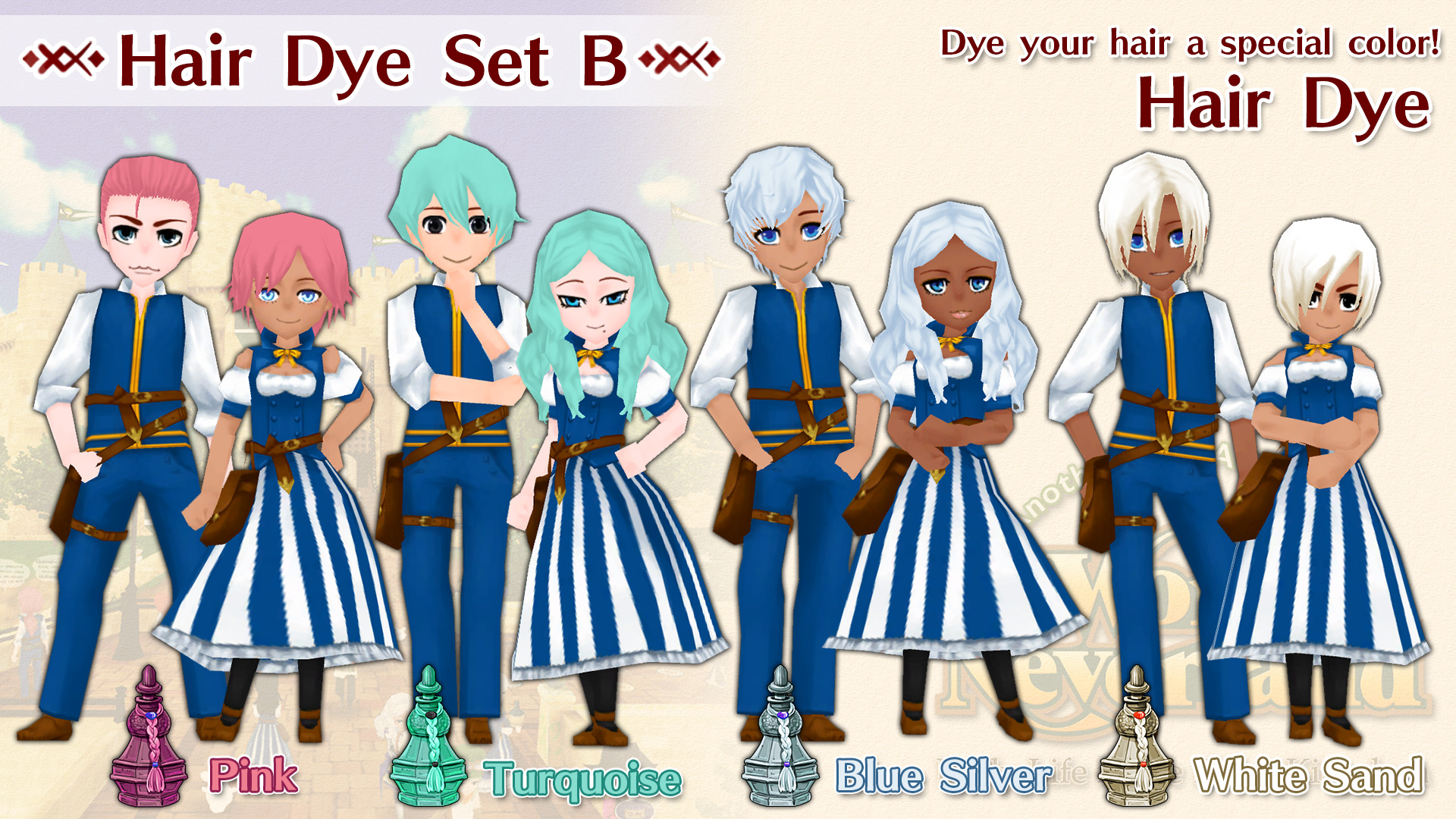 Hair Dye Set B (Pink, Turquoise, Blue Silver, White Sand)