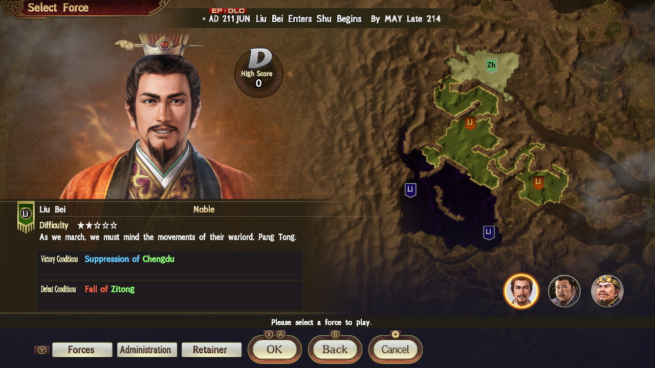 Scenario for War Chronicles Mode - 1st Wave: "Liu Bei Enters Shu"