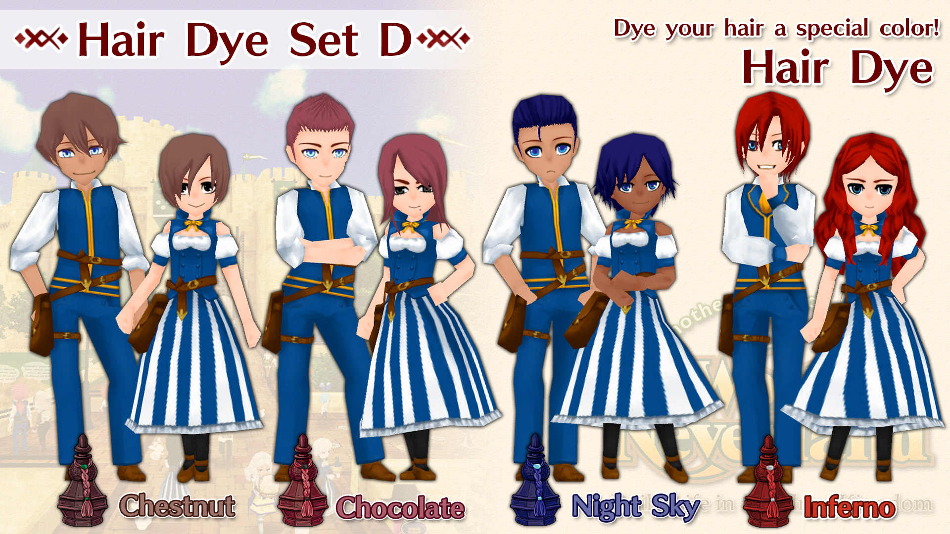 Hair Dye Set D (Chestnut, Chocolate, Night Sky, Inferno)